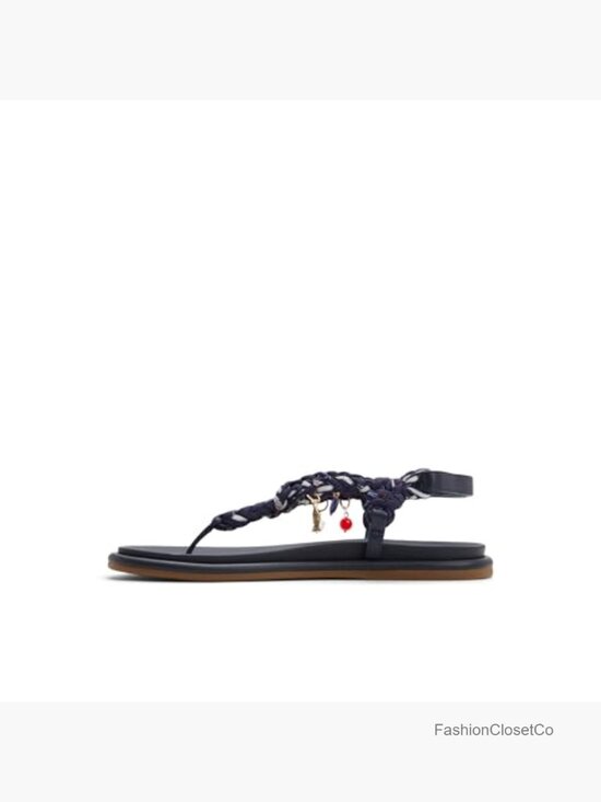 Ankle Tie Rope Flat Sandals-Black – edocollection Women\'s Flat Sandal with Adjustable Straps, Rope Pattern